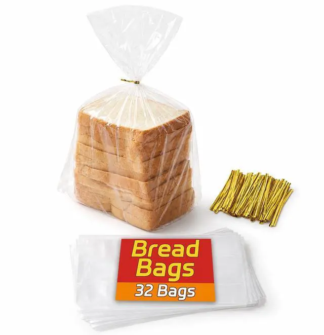 Main image of 32 Clear Bread Bags With 50 Ties, Zero BPA, Easy Open, for Homemade Bread Sourdough, Plastic Storage Bags, for |a Loaf, Sandwich, Cookies, Pans, Loaves, Give as Gift, Short-Term Freezer|