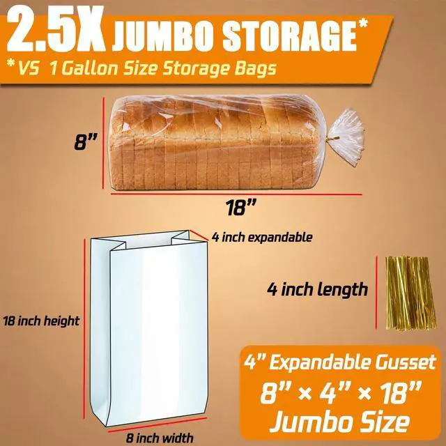 Alt view image 4 of 7 - 32 Clear Bread Bags With 50 Ties, Zero BPA, Easy Open, for Homemade Bread Sourdough, Plastic Storage Bags, for |a Loaf, Sandwich, Cookies, Pans, Loaves, Give as Gift, Short-Term Freezer|
