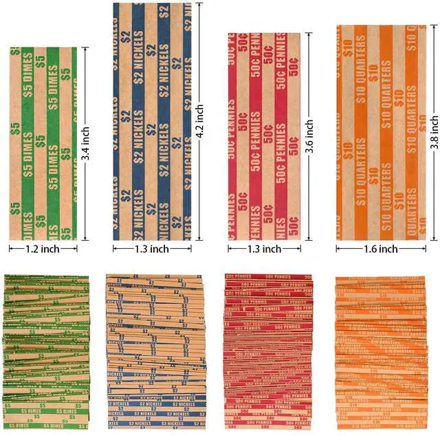 Alt view image 2 of 5 - 100 Pcs Assorted Packed Flat Stripped Coin Wrappers | Coin Rolls Wrapper for Quarters, Dimes, Nickels, Pennies