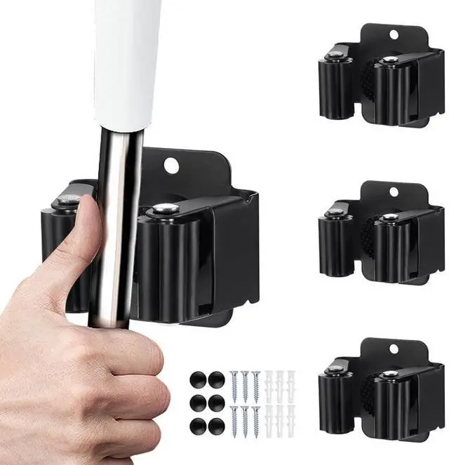 Main image of 3PCS Broom and Mop Holder, Heavy Duty Garden Tool Organizer Rack Rake and Shovel Handle, Stainless Steel Mop Hanger. Wall Mounted Utility Rack with Screws, Matte Black