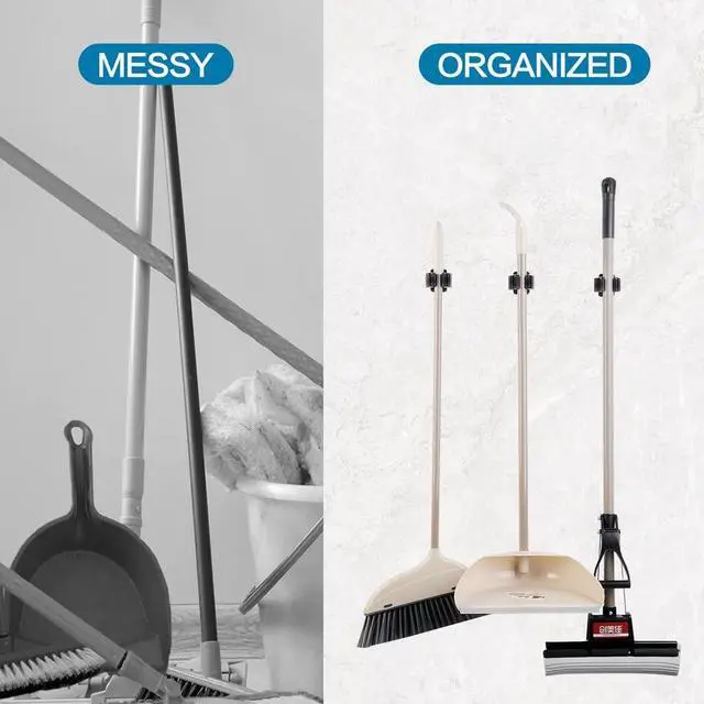 Alt view image 5 of 7 - 3PCS Broom and Mop Holder, Heavy Duty Garden Tool Organizer Rack Rake and Shovel Handle, Stainless Steel Mop Hanger. Wall Mounted Utility Rack with Screws, Matte Black