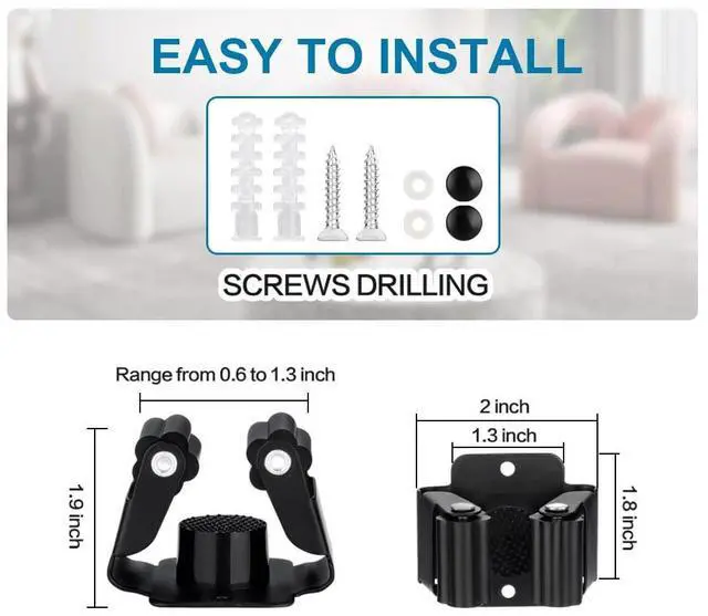 Alt view image 6 of 7 - 3PCS Broom and Mop Holder, Heavy Duty Garden Tool Organizer Rack Rake and Shovel Handle, Stainless Steel Mop Hanger. Wall Mounted Utility Rack with Screws, Matte Black