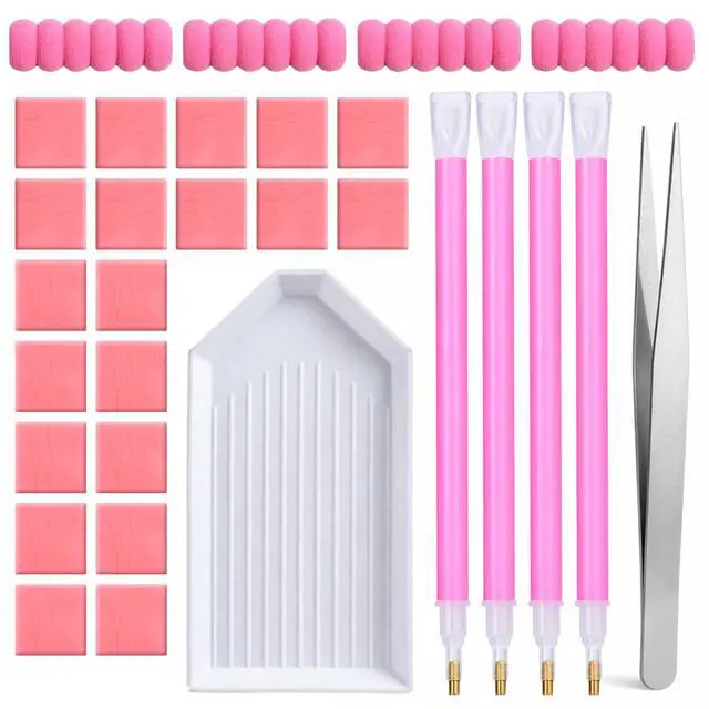Main image of 30 PCS Rhinestone Picker Tool Diamond Art Painting Accessories | Set includes Diamond Art Pens, Sleeves, Tweezers, Clay and Storage Tray, Suitable for DIY Nail Art Craft Crystals Charms