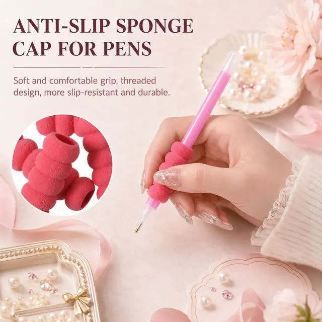 Alt view image 3 of 7 - 30 PCS Rhinestone Picker Tool Diamond Art Painting Accessories | Set includes Diamond Art Pens, Sleeves, Tweezers, Clay and Storage Tray, Suitable for DIY Nail Art Craft Crystals Charms
