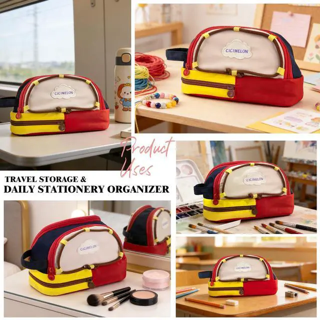 Alt view image 5 of 6 - CICIMELON Large Capacity Pencil Case, Cute Aesthetic Pencil Pouch with 3 Compartments, Big Pencil Bag Organizer for School Supplies, Pen Holder for Kids, Girls, Boys, Students