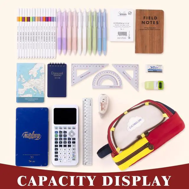 Alt view image 6 of 6 - CICIMELON Large Capacity Pencil Case, Cute Aesthetic Pencil Pouch with 3 Compartments, Big Pencil Bag Organizer for School Supplies, Pen Holder for Kids, Girls, Boys, Students