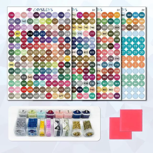 Main image of Label Stickers for Diamond Art Storage Kits Boxes,576 Color Number Letters Symbols StickersCross Stitch Supplies Diamond Painting Accessories with Blank Label and WaxRound1 Set