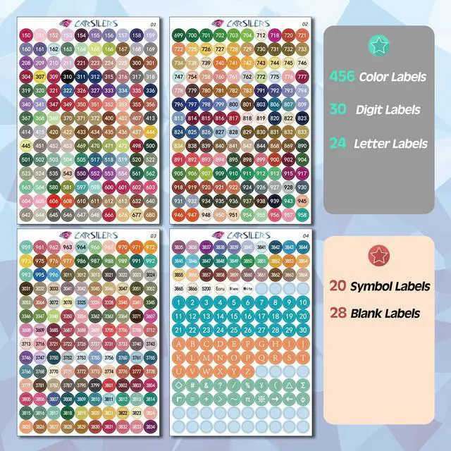 Alt view image 2 of 6 - Label Stickers for Diamond Art Storage Kits Boxes,576 Color Number Letters Symbols StickersCross Stitch Supplies Diamond Painting Accessories with Blank Label and WaxRound1 Set