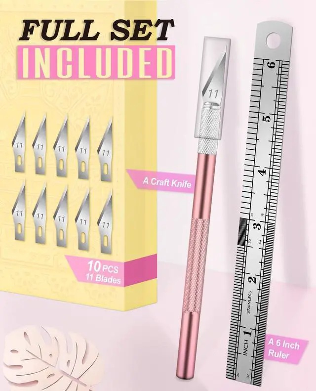 Alt view image 2 of 7 - Exacto Knife Set with 10 Extra #11 Blades, 6-Inch Metal Ruler, Pink | Exacto Knife for Crafting, Art, Scrapbooking & Stencil Projects, Hobby Knife Set for Artists & Students