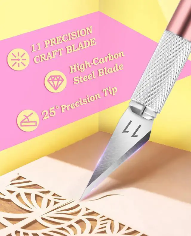Alt view image 3 of 7 - Exacto Knife Set with 10 Extra #11 Blades, 6-Inch Metal Ruler, Pink | Exacto Knife for Crafting, Art, Scrapbooking & Stencil Projects, Hobby Knife Set for Artists & Students