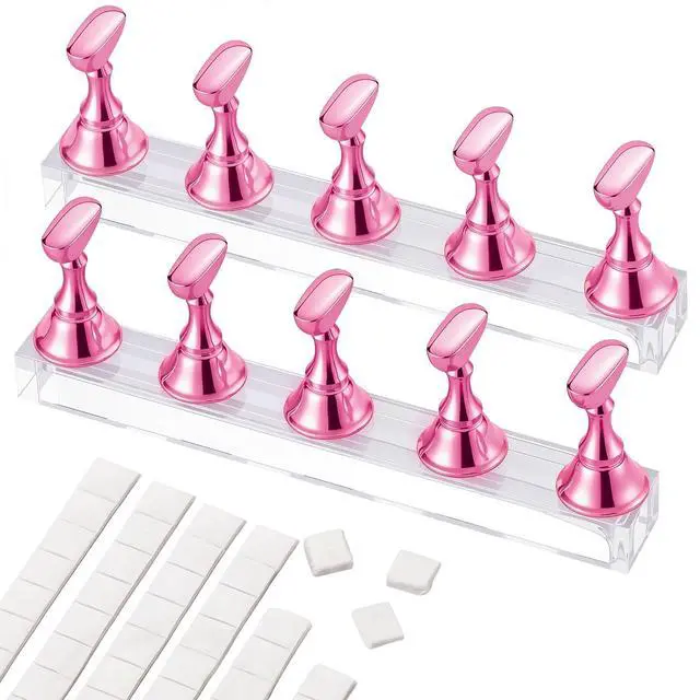 Main image of Nail Stands Acrylic Nail Art,Press on Nail Stand Magnetic Nail Tips Practice Holder 54 Pcs Reusable Adhesive Putty for DIY Painting(Pink