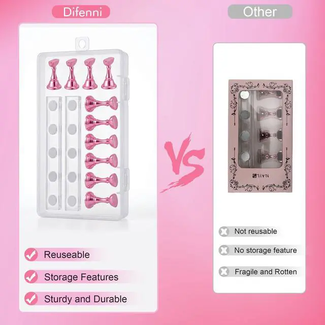 Alt view image 6 of 7 - Nail Stands Acrylic Nail Art,Press on Nail Stand Magnetic Nail Tips Practice Holder 54 Pcs Reusable Adhesive Putty for DIY Painting(Pink