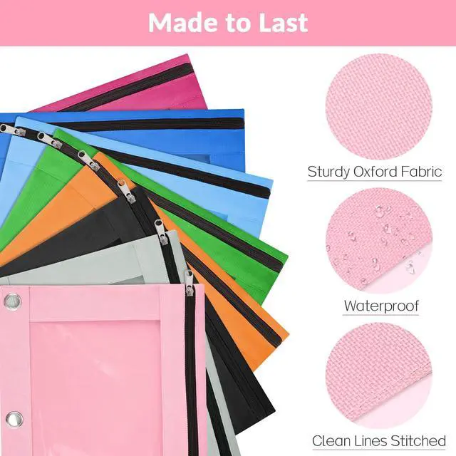 Alt view image 3 of 7 - Pencil Pouch for 3 Ring Binder, 2 Pack Binder Pencil Pouch | Pencil Bags with Clear Window, Zipper & Reinforced Grommets, Pencil Case for Binder Pink & Grey