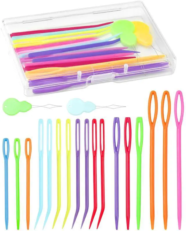 Main image of 19 Pcs Yarn Needles Set, Assorted Yarn Needles Bent Tapestry Needle Weaving Needle Darning Needles Plastic Needles Large Eye Blunt Knitting Needles for Sewing Crochet