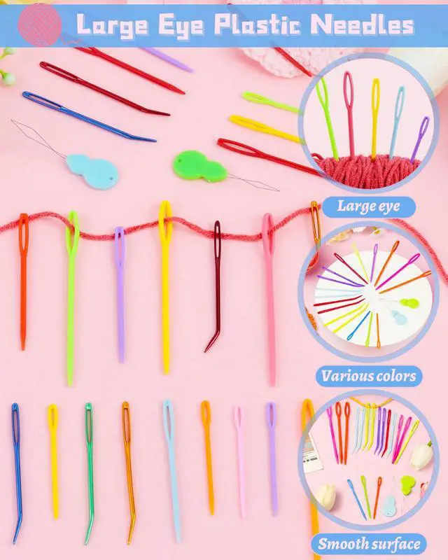 Alt view image 3 of 6 - 19 Pcs Yarn Needles Set, Assorted Yarn Needles Bent Tapestry Needle Weaving Needle Darning Needles Plastic Needles Large Eye Blunt Knitting Needles for Sewing Crochet
