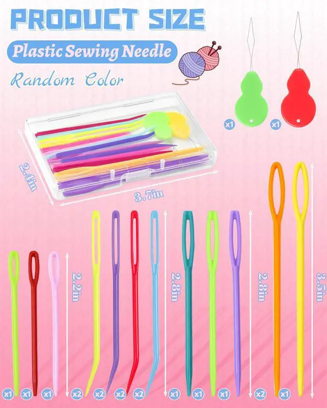 Alt view image 2 of 6 - 19 Pcs Yarn Needles Set, Assorted Yarn Needles Bent Tapestry Needle Weaving Needle Darning Needles Plastic Needles Large Eye Blunt Knitting Needles for Sewing Crochet