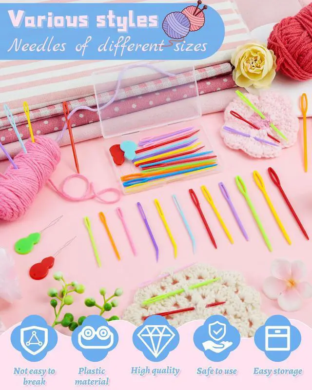 Alt view image 4 of 6 - 19 Pcs Yarn Needles Set, Assorted Yarn Needles Bent Tapestry Needle Weaving Needle Darning Needles Plastic Needles Large Eye Blunt Knitting Needles for Sewing Crochet