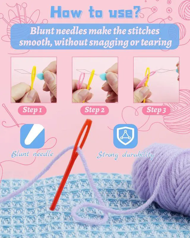 Alt view image 5 of 6 - 19 Pcs Yarn Needles Set, Assorted Yarn Needles Bent Tapestry Needle Weaving Needle Darning Needles Plastic Needles Large Eye Blunt Knitting Needles for Sewing Crochet