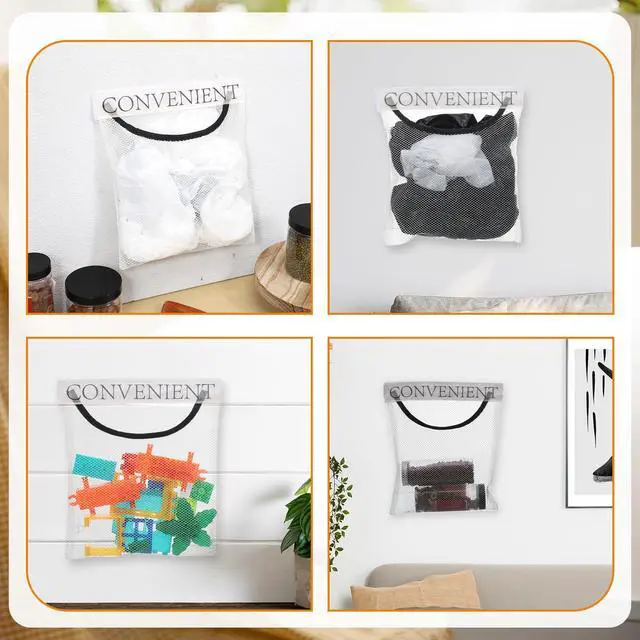 Alt view image 4 of 7 - 2 Pcs Grocery Bag Holder for Plastic Bags Wall Mount Mesh Convenient Storage Organizer Reusable Plastic Bag Dispenser Net Trash Bags Dispenser for Kitchen Bathroom Bedroom