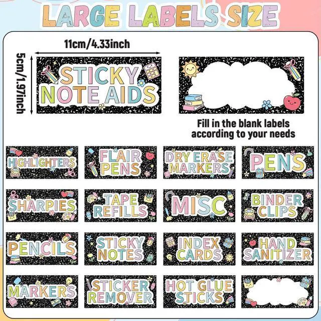 Alt view image 2 of 7 - 54PCS Classroom Toolbox Label Classroom Decor Self-Adhesive Composition Toolbox Sticker Black and White Tool Box Storage Decal Composition Organizer Container Decor for Back to School Teacher Supplies