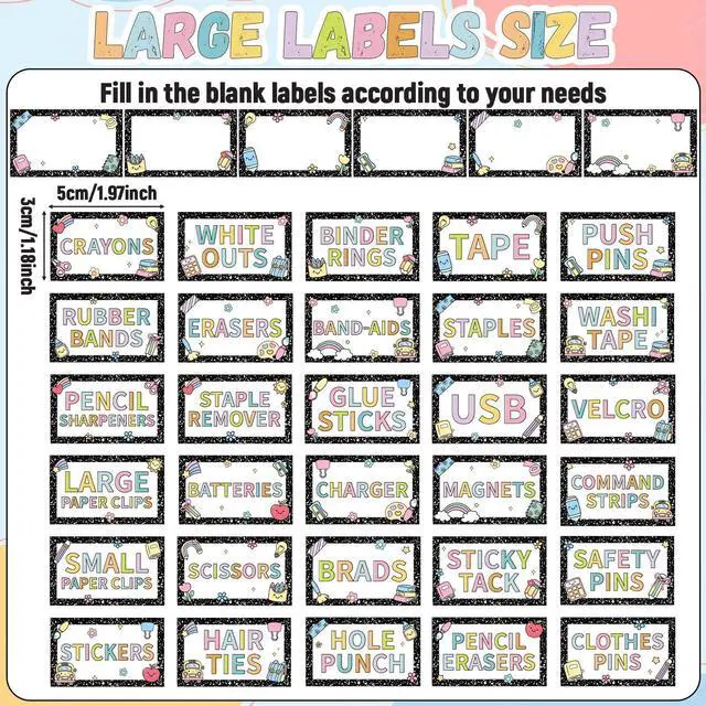 Alt view image 3 of 7 - 54PCS Classroom Toolbox Label Classroom Decor Self-Adhesive Composition Toolbox Sticker Black and White Tool Box Storage Decal Composition Organizer Container Decor for Back to School Teacher Supplies