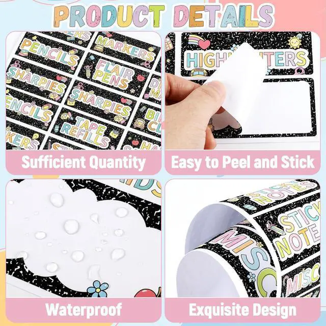 Alt view image 4 of 7 - 54PCS Classroom Toolbox Label Classroom Decor Self-Adhesive Composition Toolbox Sticker Black and White Tool Box Storage Decal Composition Organizer Container Decor for Back to School Teacher Supplies