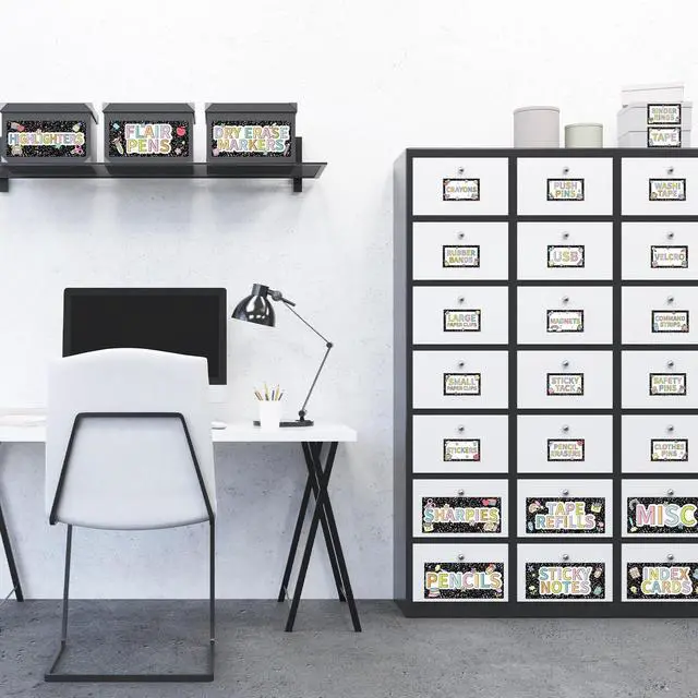 Alt view image 6 of 7 - 54PCS Classroom Toolbox Label Classroom Decor Self-Adhesive Composition Toolbox Sticker Black and White Tool Box Storage Decal Composition Organizer Container Decor for Back to School Teacher Supplies