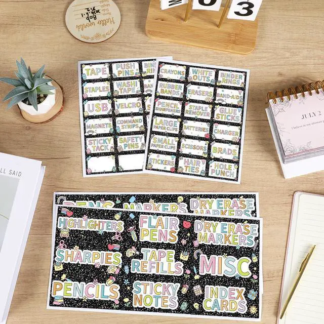 Alt view image 5 of 7 - 54PCS Classroom Toolbox Label Classroom Decor Self-Adhesive Composition Toolbox Sticker Black and White Tool Box Storage Decal Composition Organizer Container Decor for Back to School Teacher Supplies