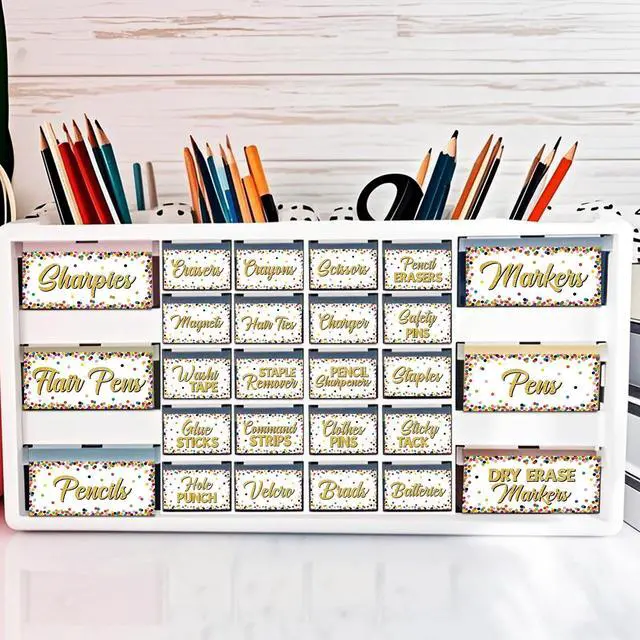 Main image of 54Pcs Classroom Toolbox Labels Classroom Decoration Confetti Self-Adhesive Toolbox Sticker Confetti Tool Box Storage Decal Colorful Organizer Container Decor for Back to School Teacher Supplies