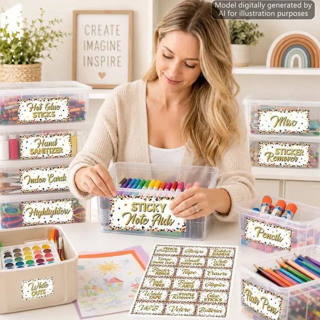 Alt view image 7 of 7 - 54Pcs Classroom Toolbox Labels Classroom Decoration Confetti Self-Adhesive Toolbox Sticker Confetti Tool Box Storage Decal Colorful Organizer Container Decor for Back to School Teacher Supplies