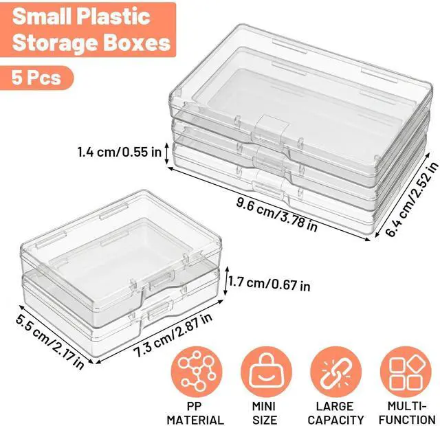 Alt view image 4 of 7 - 5Pcs Small Plastic Containers with Lids, Clear Storage Boxes for Small Items, Transparent Organizer Case for Beads Jewelry Craft Supplies, 2 Sizes