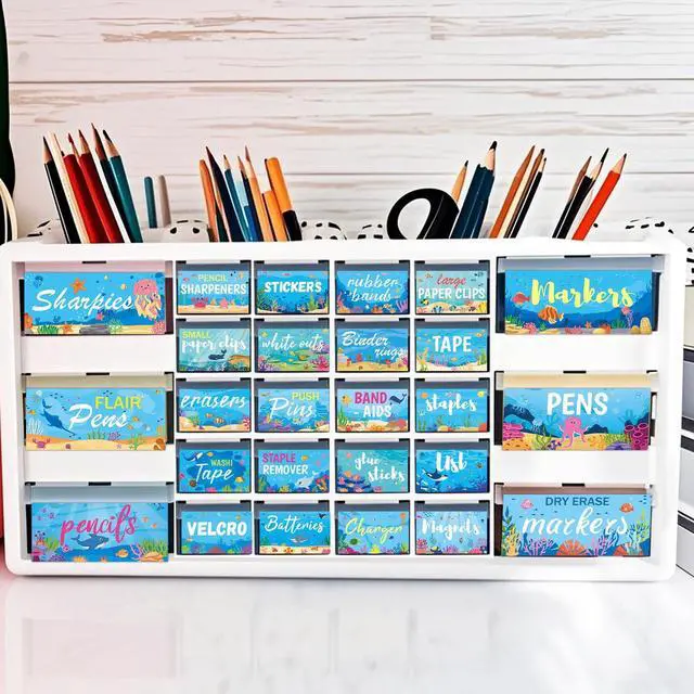 Main image of 54 Pcs Teacher Classroom Supplies Toolbox Labels Set Ocean Theme Classroom Decorations Self-Adhesive Toolbox Stickers Under the Sea Tool Box Storage Decals Organizer Container Decor for Back to School