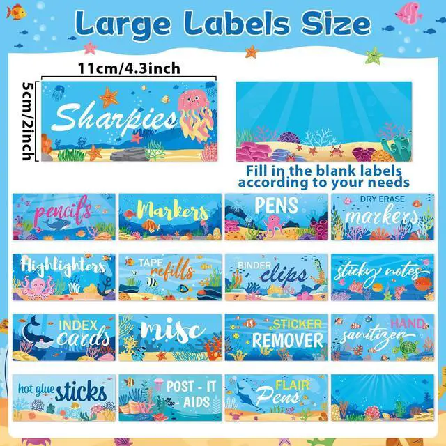 Alt view image 2 of 7 - 54 Pcs Teacher Classroom Supplies Toolbox Labels Set Ocean Theme Classroom Decorations Self-Adhesive Toolbox Stickers Under the Sea Tool Box Storage Decals Organizer Container Decor for Back to School