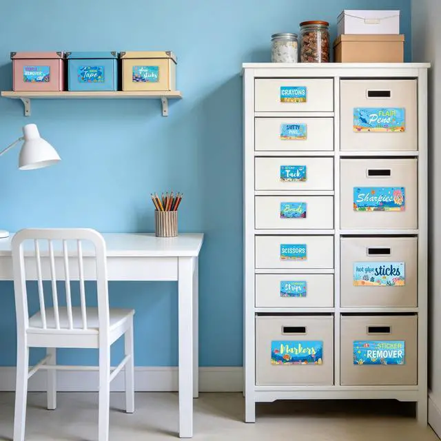 Alt view image 6 of 7 - 54 Pcs Teacher Classroom Supplies Toolbox Labels Set Ocean Theme Classroom Decorations Self-Adhesive Toolbox Stickers Under the Sea Tool Box Storage Decals Organizer Container Decor for Back to School