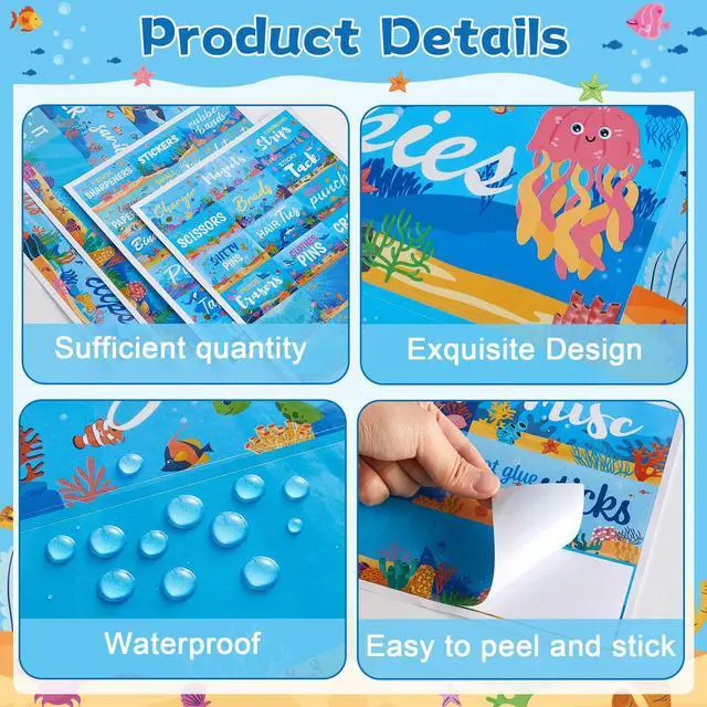 Alt view image 4 of 7 - 54 Pcs Teacher Classroom Supplies Toolbox Labels Set Ocean Theme Classroom Decorations Self-Adhesive Toolbox Stickers Under the Sea Tool Box Storage Decals Organizer Container Decor for Back to School