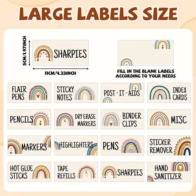 Alt view image 2 of 7 - 54Pcs Teacher Toolbox Labels Classroom Decoration Self-Adhesive Boho Rainbow Toolbox Sticker Boho Tool Box Storage Decal Rainbow Organizer Container Decor for Back to School Teacher Supplies