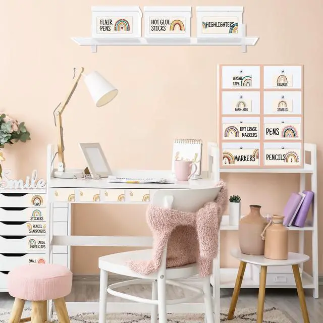 Alt view image 6 of 7 - 54Pcs Teacher Toolbox Labels Classroom Decoration Self-Adhesive Boho Rainbow Toolbox Sticker Boho Tool Box Storage Decal Rainbow Organizer Container Decor for Back to School Teacher Supplies