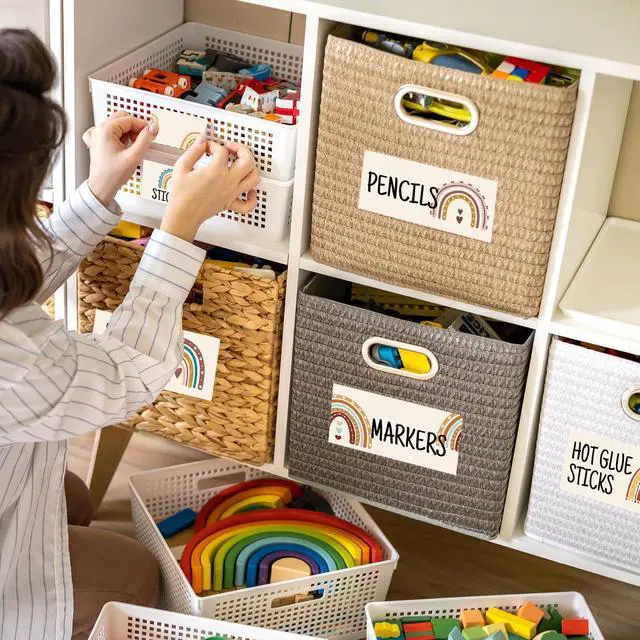 Alt view image 7 of 7 - 54Pcs Teacher Toolbox Labels Classroom Decoration Self-Adhesive Boho Rainbow Toolbox Sticker Boho Tool Box Storage Decal Rainbow Organizer Container Decor for Back to School Teacher Supplies
