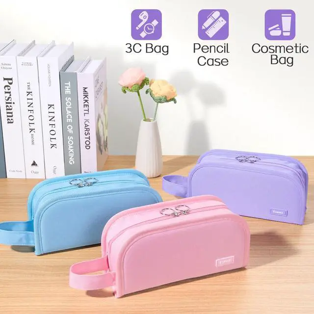 Alt view image 4 of 5 - Wide Opening Pencil Pen Case, Large Capacity Zipper Pencil Pouch, Aesthetic Pencil Bag Cute School Supplies for Girls, Compact Stationery Organizer Marker Pouch Makeup Bag for Girls Adult School