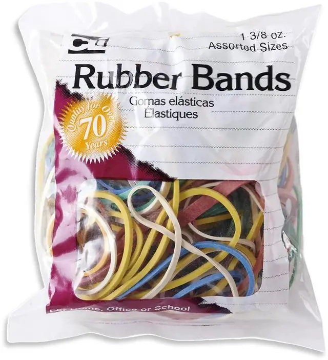 Main image of Rubber Bands, 1 3/8 Ounce Bags, Assorted Sizes/Colors (56385)