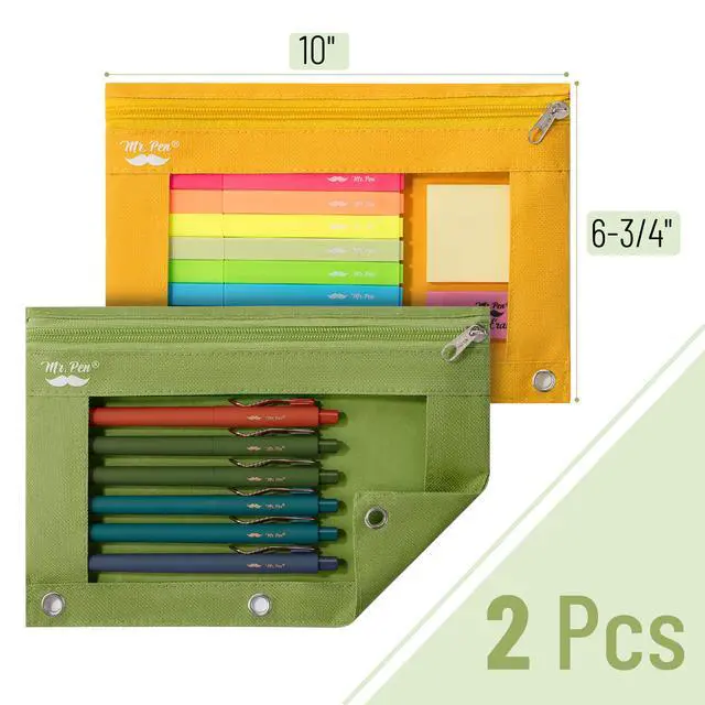 Alt view image 2 of 6 - Pencil Pouch for 3 Ring Binder, 2 Pack, 10"x6.75", Smooth Zipper | Clear Window, Large Capacity Pencil Case with 3 Reinforced Grommets for School, Office, Supplies Storage