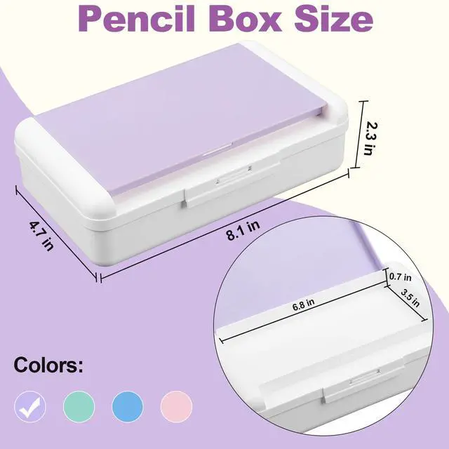 Alt view image 2 of 7 - Pencil Box, Double Layer Pencil Case, Large Capacity Plastic Pencil Boxes with Snap-tight Lid, Two-Tone Storage Box Organizer for Office School Supplies (Light Purple, 1 Pack)