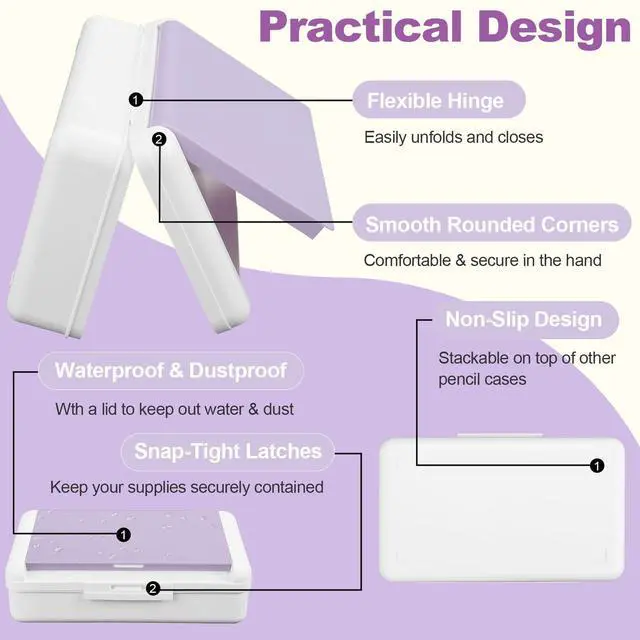 Alt view image 3 of 7 - Pencil Box, Double Layer Pencil Case, Large Capacity Plastic Pencil Boxes with Snap-tight Lid, Two-Tone Storage Box Organizer for Office School Supplies (Light Purple, 1 Pack)