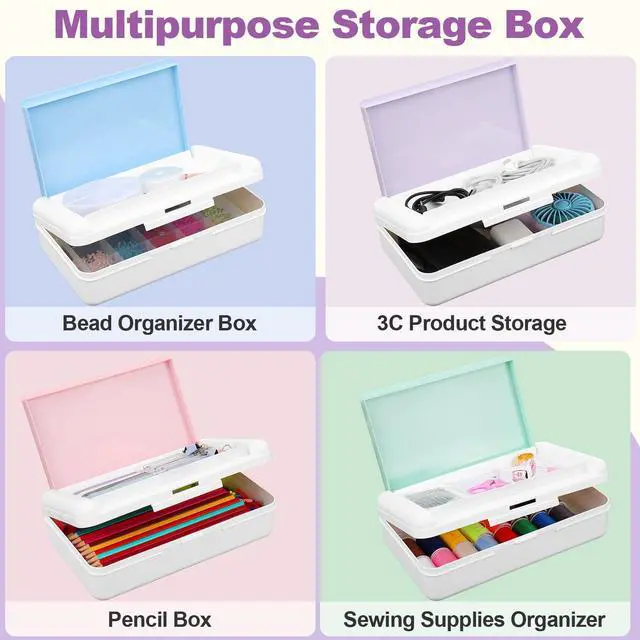 Alt view image 5 of 7 - Pencil Box, Double Layer Pencil Case, Large Capacity Plastic Pencil Boxes with Snap-tight Lid, Two-Tone Storage Box Organizer for Office School Supplies (Light Purple, 1 Pack)