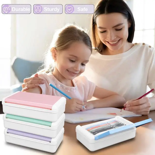 Alt view image 6 of 7 - Pencil Box, Double Layer Pencil Case, Large Capacity Plastic Pencil Boxes with Snap-tight Lid, Two-Tone Storage Box Organizer for Office School Supplies (Light Purple, 1 Pack)