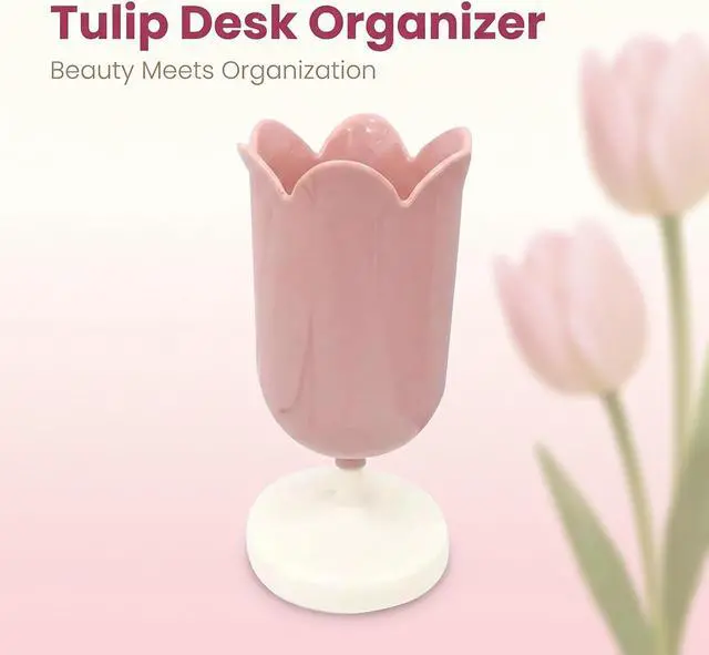 Alt view image 3 of 7 - Tulip-Shaped Desk Organizer - Multifunctional Pen Cup with Cable Management for Office and School (Pink)