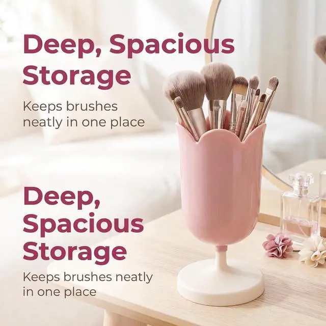 Alt view image 4 of 7 - Tulip-Shaped Desk Organizer - Multifunctional Pen Cup with Cable Management for Office and School (Pink)