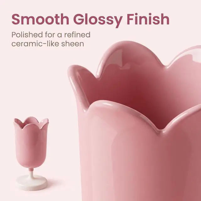 Alt view image 5 of 7 - Tulip-Shaped Desk Organizer - Multifunctional Pen Cup with Cable Management for Office and School (Pink)