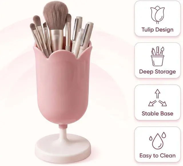 Alt view image 6 of 7 - Tulip-Shaped Desk Organizer - Multifunctional Pen Cup with Cable Management for Office and School (Pink)