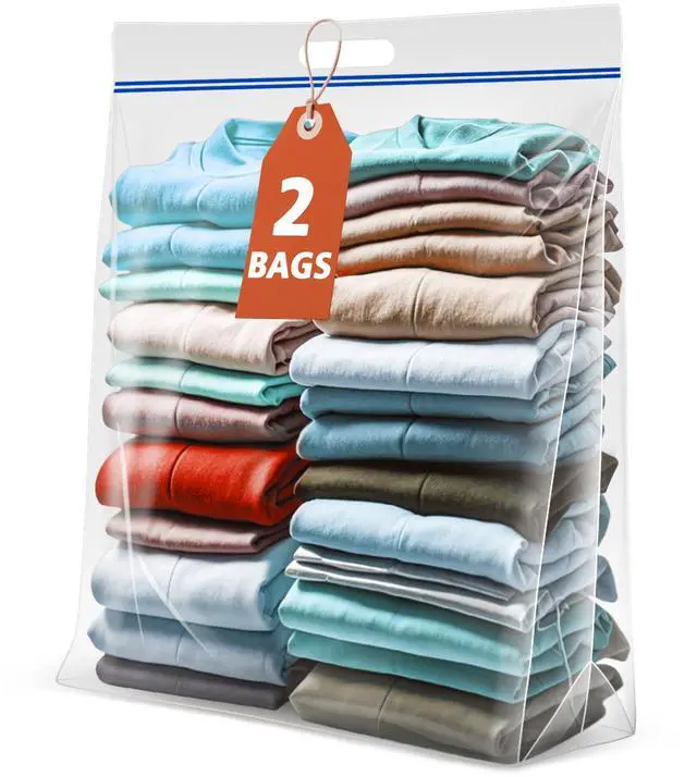 Main image of Jumbo Heavy Duty Plastic Storage Extra Large Bags, 25 Gallon 3.5 Mil Thick Clear Zipper Bags with Handles for Home, Travel and Moving 35" x 24", 2 packs